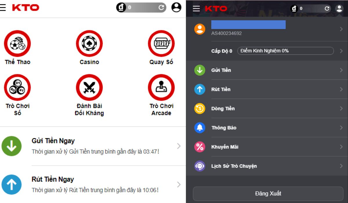 Giao diện nhà cái KTO